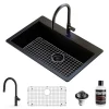 Karran 33" Drop In/Topmount Quartz Composite Kitchen Sink with Matte Black Faucet and Accessories, QT812BLKKF350MB