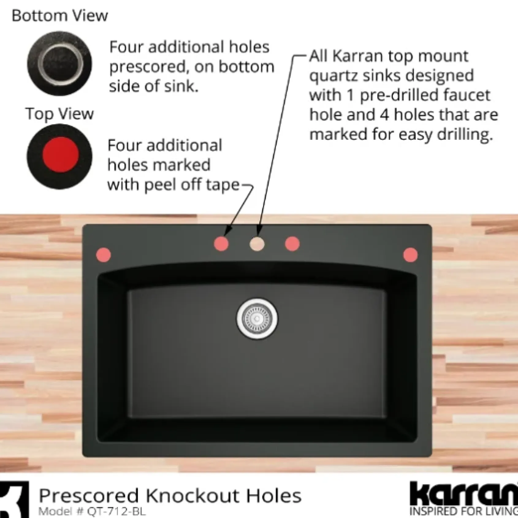 Karran 33" Drop In/Topmount Quartz Composite Kitchen Sink, Brown, QT-712-BR-PK1