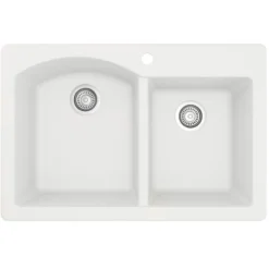 Karran 33" Drop In/Topmount Quartz Composite Kitchen Sink, 60/40 Double Bowl, White, QT-610-WH