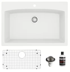Karran 33" Drop In/Topmount Quartz Composite Kitchen Sink, White, QT-712-WH-PK1