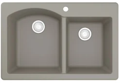 Karran 33" Drop In/Topmount Quartz Composite Kitchen Sink, 60/40 Double Bowl, Concrete, QT-610-CN