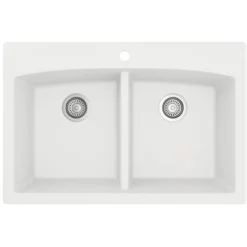 Karran 33" Drop In/Topmount Quartz Composite Kitchen Sink, 50/50 Double Bowl, White, QT-710-WH