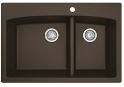 Karran 33" Drop In/Topmount Quartz Composite Kitchen Sink, 60/40 Double Bowl, Brown, QT-711-BR