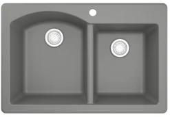 Karran 33" Drop In/Topmount Quartz Composite Kitchen Sink, 60/40 Double Bowl, Grey, QT-610-GR