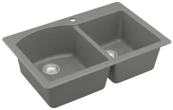 Karran 33" Drop In/Topmount Quartz Composite Kitchen Sink, 60/40 Double Bowl, Grey, QT-610-GR