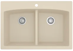 Karran 33" Drop In/Topmount Quartz Composite Kitchen Sink, 50/50 Double Bowl, Bisque, QT-710-BI