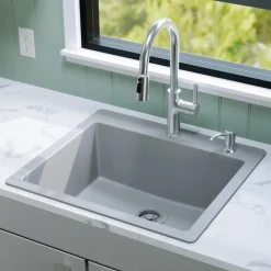 Karran 25" Drop In/Topmount Quartz Composite Kitchen Sink, Grey, QT-820-GR