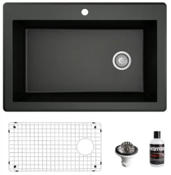 Karran 33" Drop In/Topmount Quartz Composite Kitchen Sink, Black, QT-670-BL-PK1