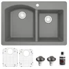 Karran 33" Drop In/Topmount Quartz Composite Kitchen Sink, 60/40 Double Bowl, Grey, QT-610-GR-PK1