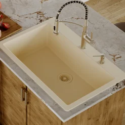 Karran 33" Drop In/Topmount Quartz Composite Kitchen Sink, Bisque, QT-812-BI