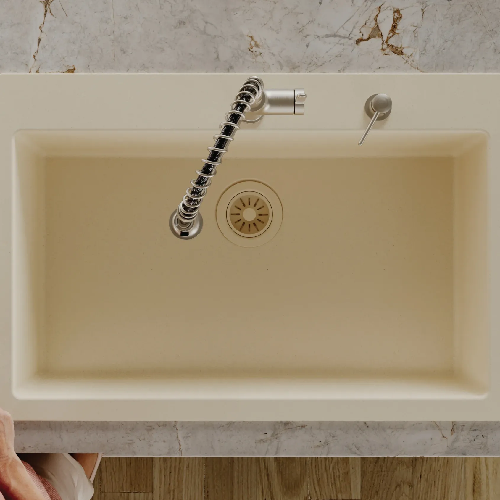 Karran 33" Drop In/Topmount Quartz Composite Kitchen Sink, Bisque, QT-812-BI
