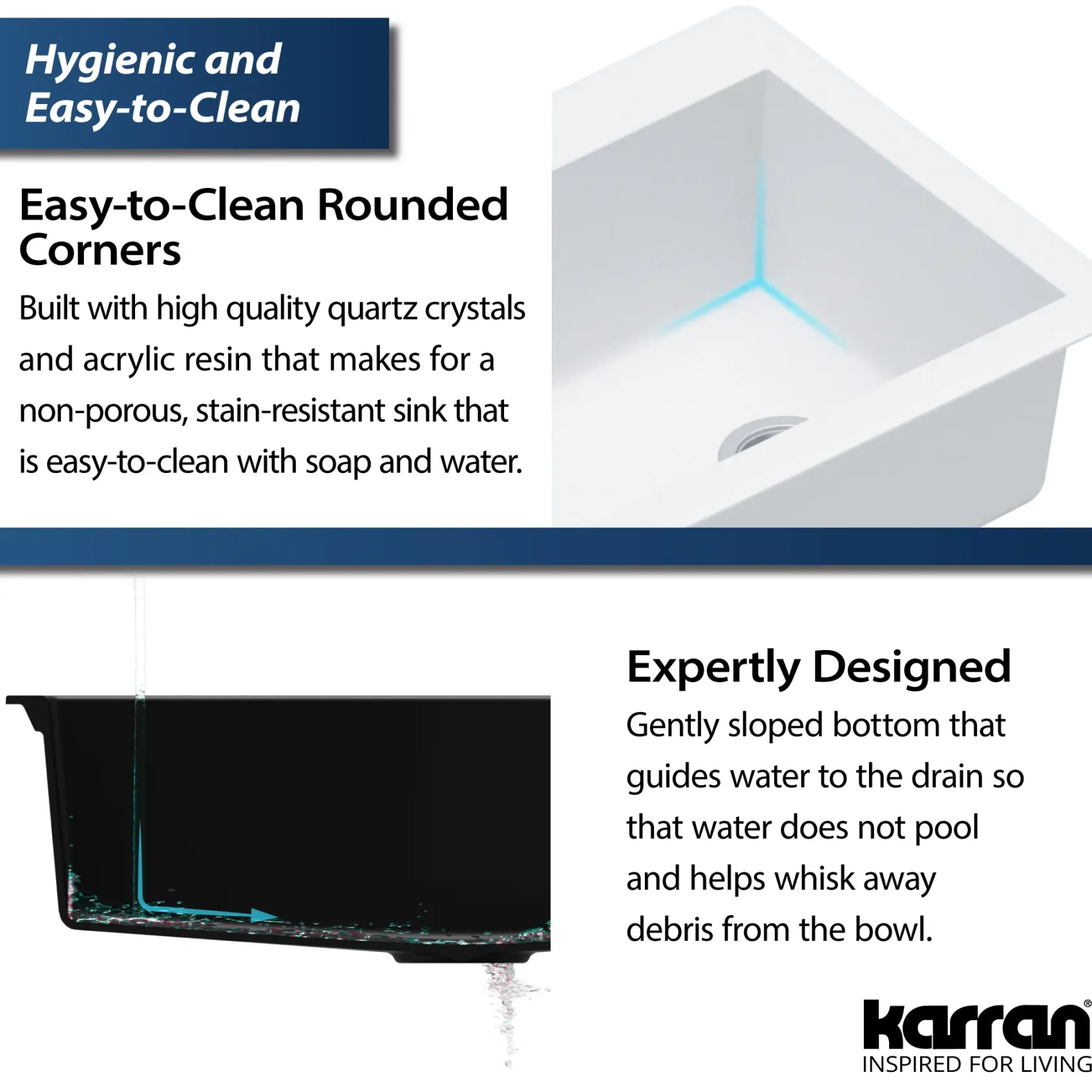 Karran 33" Drop In/Topmount Quartz Composite Kitchen Sink, White, QT-670-WH