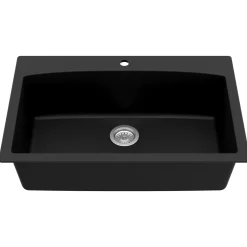 Karran 33" Drop In/Topmount Quartz Composite Kitchen Sink, Black, QT-712-BL