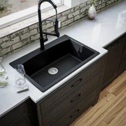 Karran 33" Drop In/Topmount Quartz Composite Kitchen Sink, Black, QT-712-BL