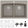 Karran 33" Drop In/Topmount Quartz Composite Kitchen Sink, 50/50 Double Bowl, Concrete, QT-710-CN-PK1