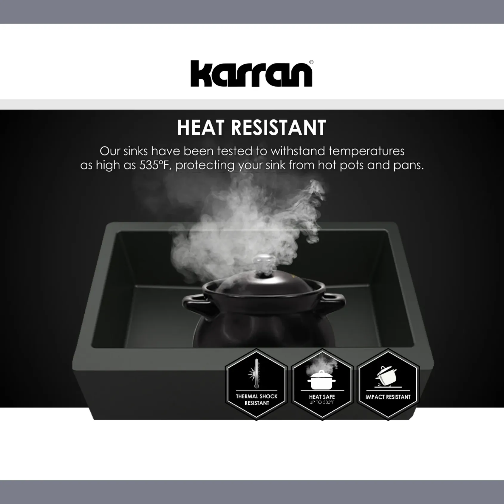 Karran 33" Drop In/Topmount Quartz Composite Kitchen Sink, Grey, QT-670-GR