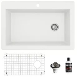 Karran 33" Drop In/Topmount Quartz Composite Kitchen Sink, White, QT-670-WH-PK1