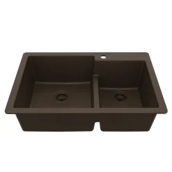 Karran 33" Drop In/Topmount Quartz Composite Kitchen Sink, 60/40 Double Bowl, Brown, QT-811-BR