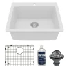 Karran 25" Drop In/Topmount Quartz Composite Kitchen Sink with Accessories, White, QT-820-WH-PK1