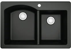 Karran 33" Drop In/Topmount Quartz Composite Kitchen Sink, 60/40 Double Bowl, Black, QT-610-BL