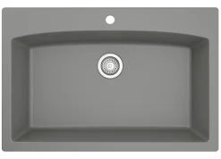 Karran 33" Drop In/Topmount Quartz Composite Kitchen Sink, Grey, QT-712-GR-PK1