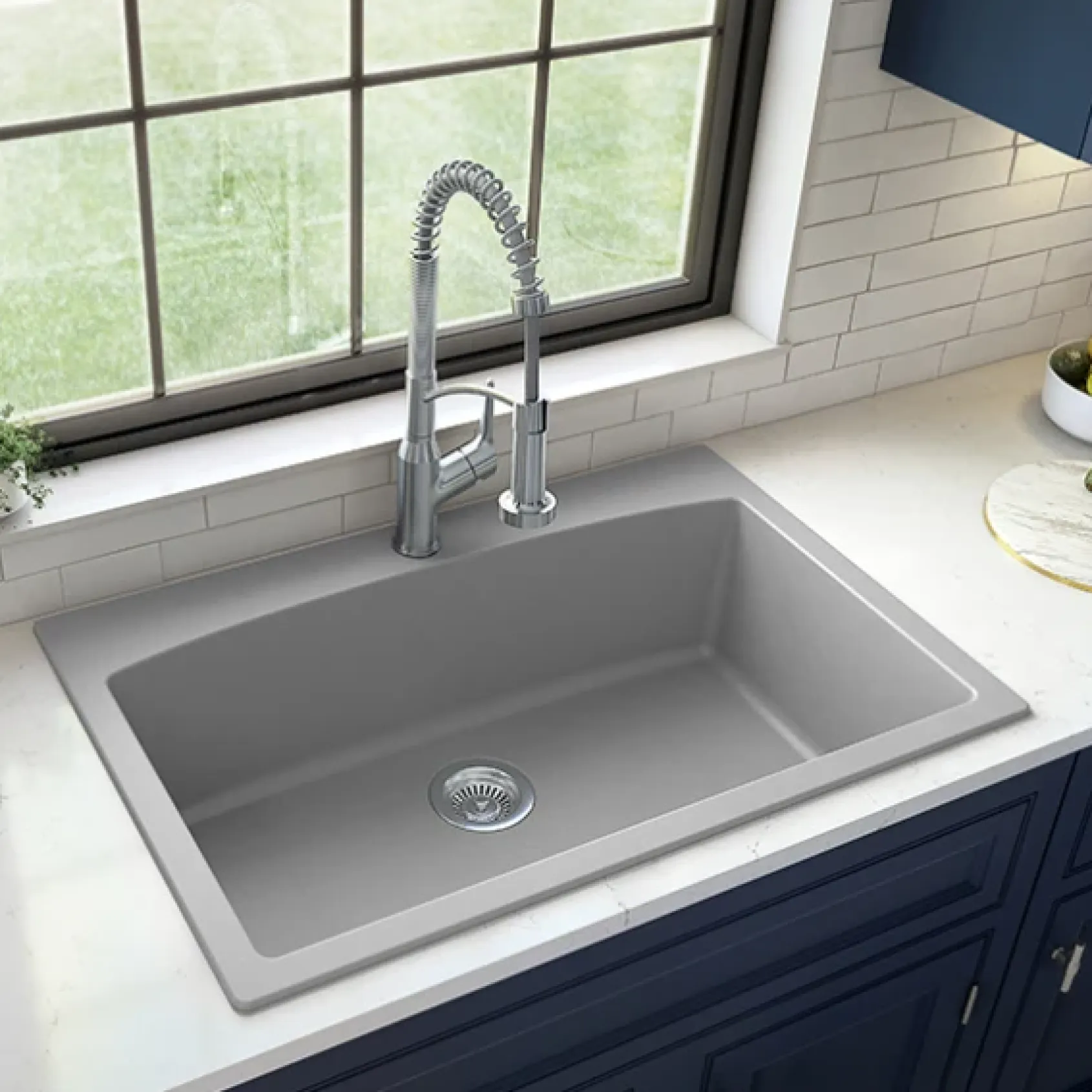 Karran 33" Drop In/Topmount Quartz Composite Kitchen Sink, Grey, QT-712-GR-PK1