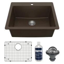 Karran 25" Drop In/Topmount Quartz Composite Kitchen Sink with Accessories, Brown, QT-820-BR-PK1