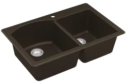 Karran 33" Drop In/Topmount Quartz Composite Kitchen Sink, 60/40 Double Bowl, Brown, QT-610-BR