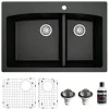 Karran 33" Drop In/Topmount Quartz Composite Kitchen Sink, 60/40 Double Bowl, Black, QT-711-BL-PK1