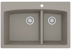 Karran 33" Drop In/Topmount Quartz Composite Kitchen Sink, 60/40 Double Bowl, Concrete, QT-711-CN