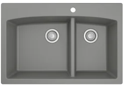 Karran 33" Drop In/Topmount Quartz Composite Kitchen Sink, 60/40 Double Bowl, Grey, QT-711-GR-PK1