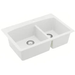 Karran 33" Drop In/Topmount Quartz Composite Kitchen Sink, 60/40 Double Bowl, White, QT-711-WH