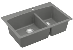 Karran 33" Drop In/Topmount Quartz Composite Kitchen Sink, 60/40 Double Bowl, Grey, QT-711-GR