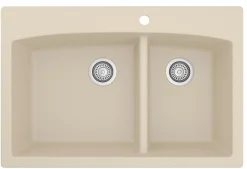 Karran 33" Drop In/Topmount Quartz Composite Kitchen Sink, 60/40 Double Bowl, Bisque, QT-711-BI-PK1