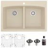 Karran 33" Drop In/Topmount Quartz Composite Kitchen Sink, 50/50 Double Bowl, Bisque, QT-710-BI-PK1