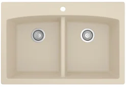 Karran 33" Drop In/Topmount Quartz Composite Kitchen Sink, 50/50 Double Bowl, Bisque, QT-710-BI-PK1