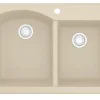 Karran 33" Drop In/Topmount Quartz Composite Kitchen Sink, 60/40 Double Bowl, Bisque, QT-610-BI