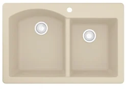 Karran 33" Drop In/Topmount Quartz Composite Kitchen Sink, 60/40 Double Bowl, Bisque, QT-610-BI