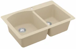 Karran 33" Drop In/Topmount Quartz Composite Kitchen Sink, 60/40 Double Bowl, Bisque, QT-610-BI
