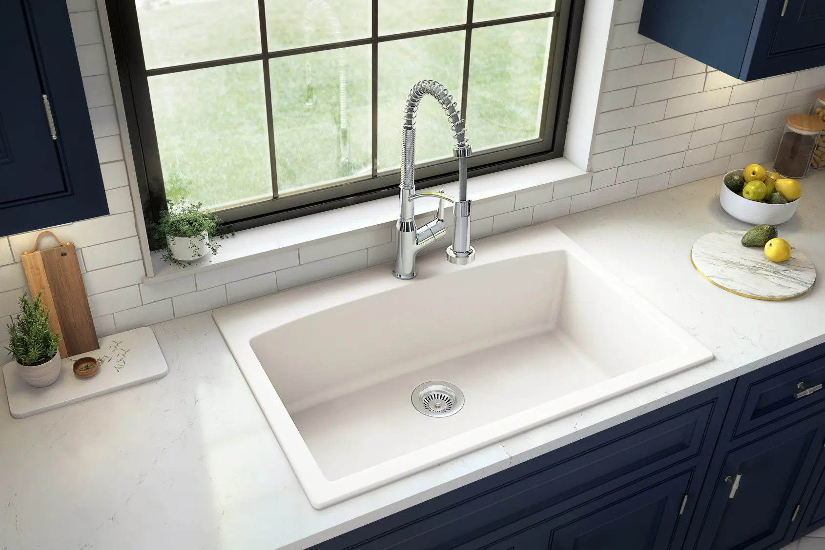 Karran 33" Drop In/Topmount Quartz Composite Kitchen Sink, White, QT-712-WH