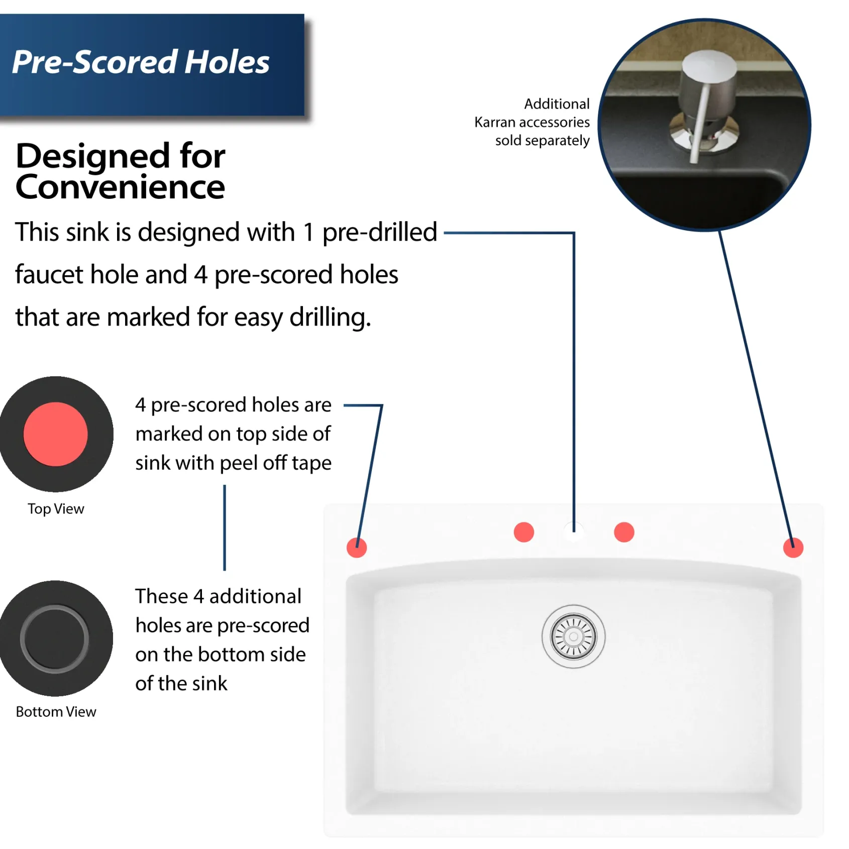 Karran 33" Drop In/Topmount Quartz Composite Kitchen Sink, White, QT-712-WH