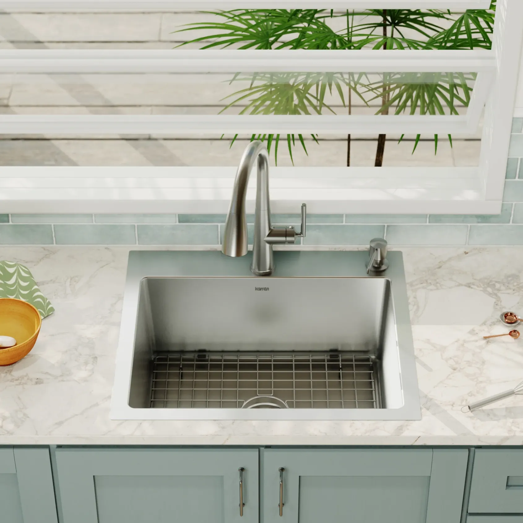 Karran 25" Drop In/Topmount Stainless Steel Kitchen Sink with Accessories, 16 Gauge, EL-30-PK1