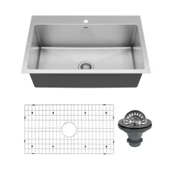 Karran 33" Drop In/Topmount Stainless Steel Kitchen Sink, 16 Gauge, EL-33-PK1