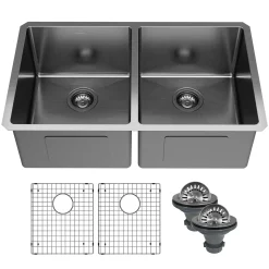 Karran Elite 32" Undermount Stainless Steel Kitchen Sink, 50/50 Double Bowl, Gunmetal Black, EL-76-D1-PK1