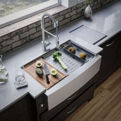 Karran Elite Workstation 33" Stainless Steel ADA Workstation Farmhouse Sink with Faucet and Accessories, 16 Gauge, WSA-45-PK2