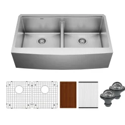 Karran Elite Workstation 36" Stainless Steel Workstation Farmhouse Sink with Accessories, 50/50 Double Bowl, 16 Gauge, WSA-48-PK1