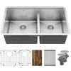 Karran Elite Workstation 32" Undermount Stainless Steel Kitchen Sink with Accessories, 60/40 Double Bowl, Satin Brushed, 16 Gauge, WS-40-PK5