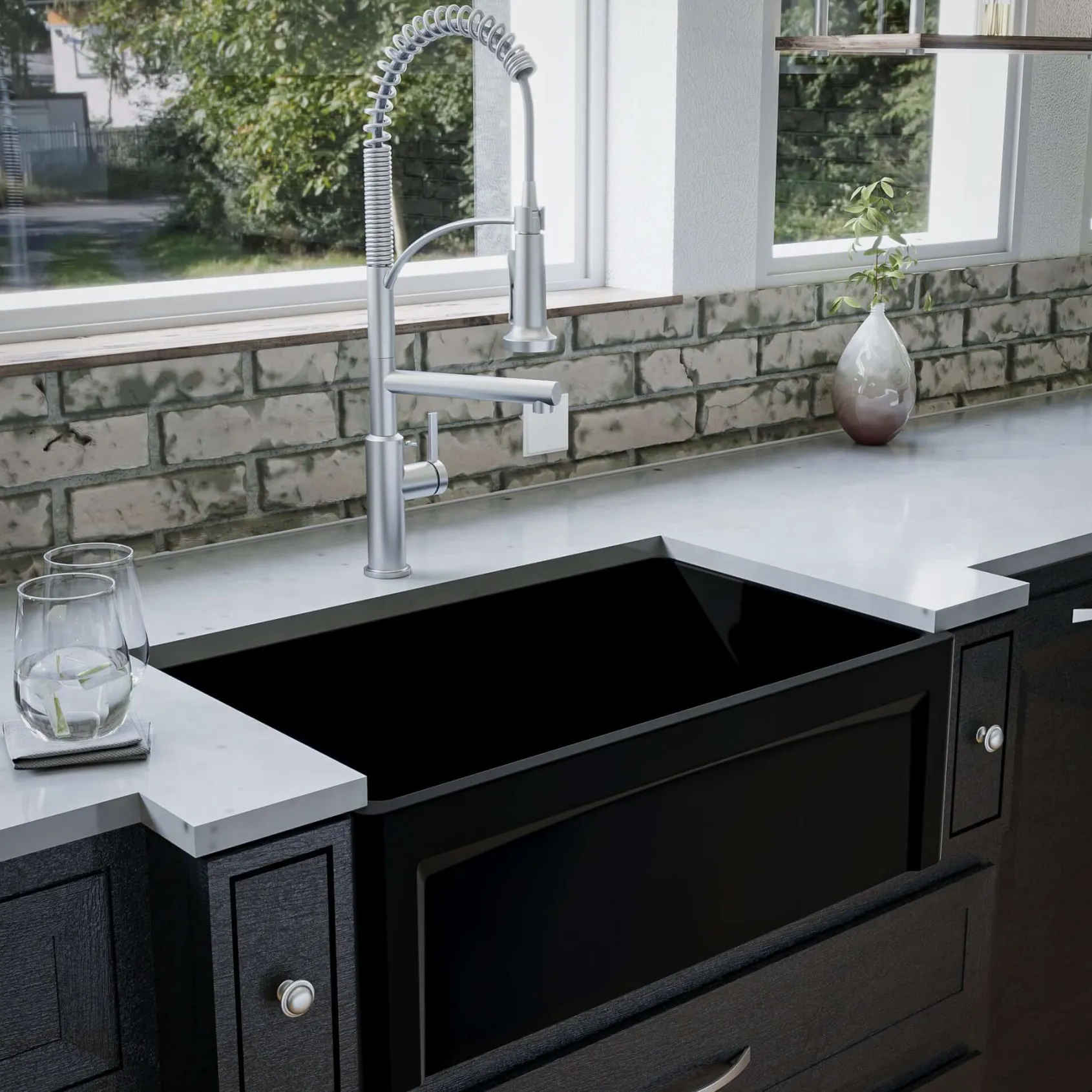 Karran Fireclay 30" Fireclay Farmhouse Sink with Accessories, Matte Black, FCP30SBMB