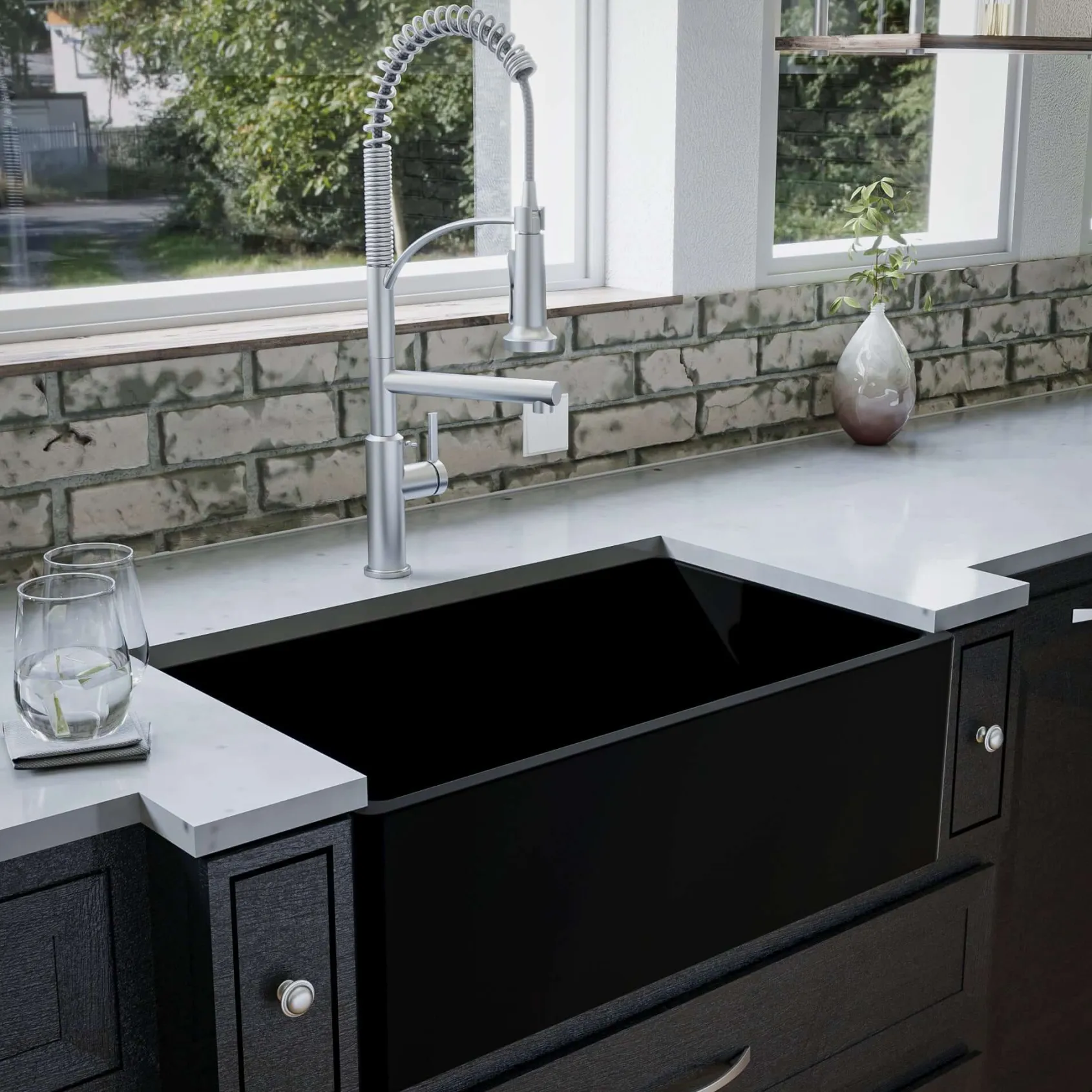 Karran Fireclay 30" Fireclay Farmhouse Sink with Accessories, Matte Black, FCP30SBMB