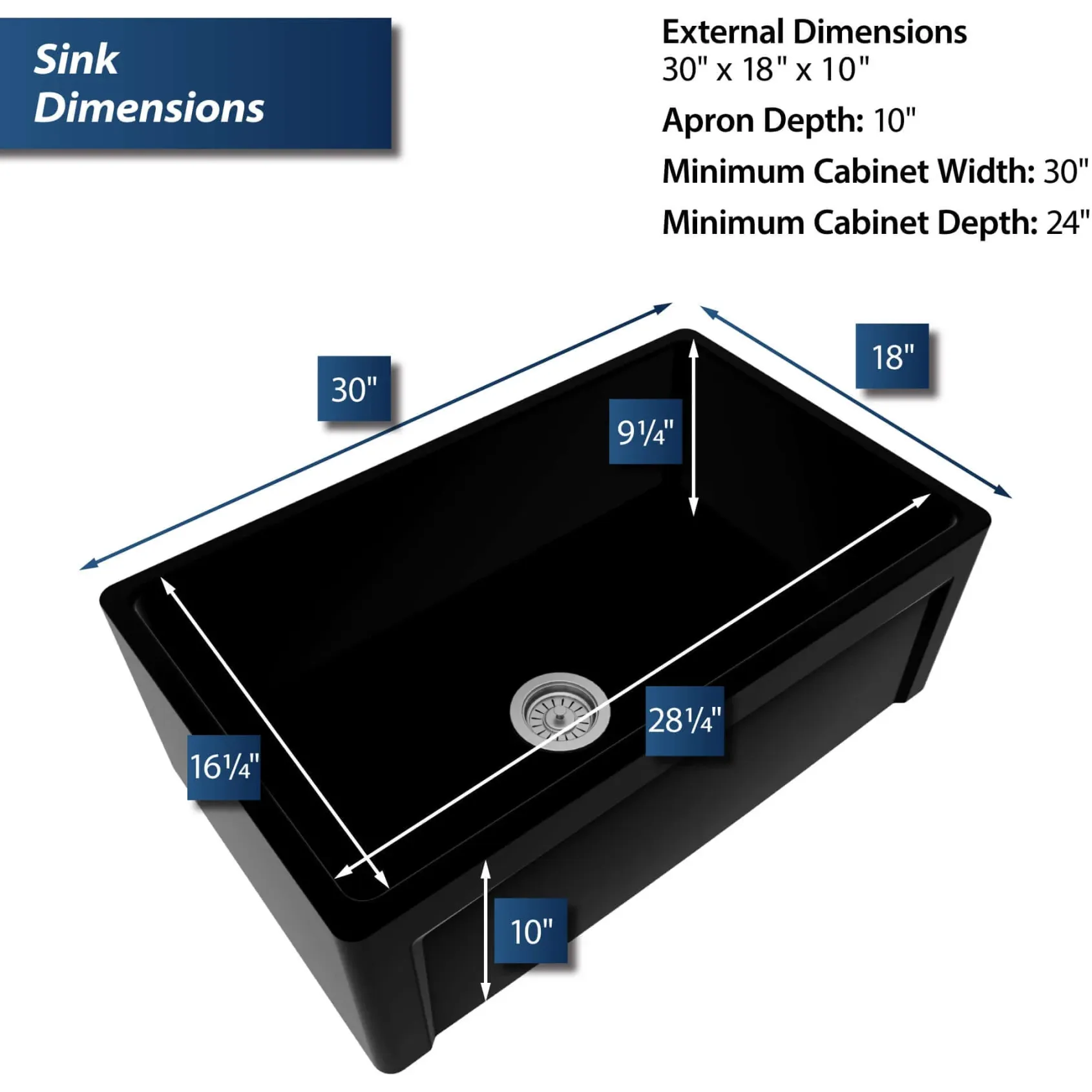 Karran Fireclay 30" Fireclay Farmhouse Sink with Accessories, Matte Black, FCP30SBMB